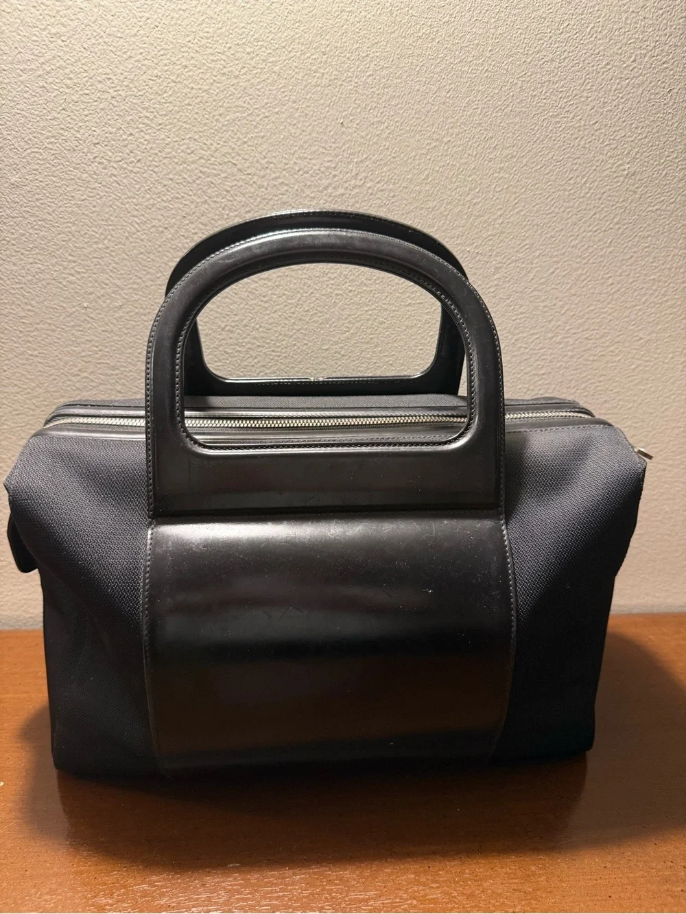 Salvatore Ferragamo Black Leather & Fabric Duffel Bag